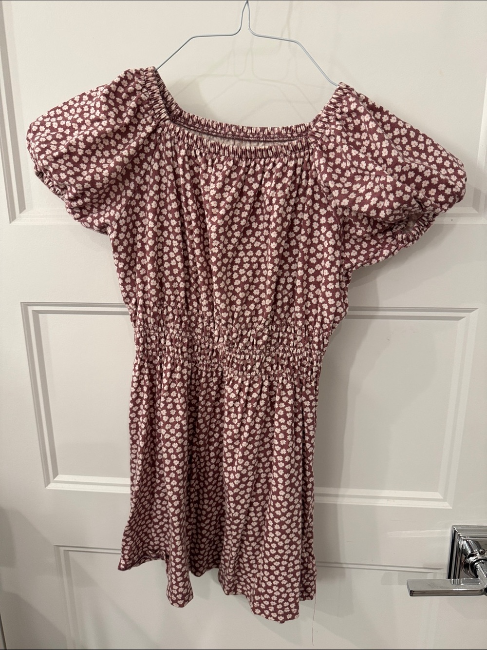 GAP Mauve Floral Elastic Off-Shoulder Puff Sleeve Dress